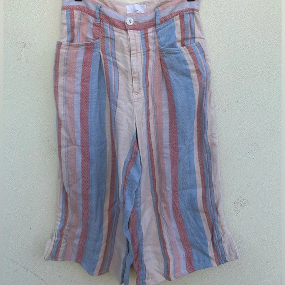 Anthropologie Linen Cotton Striped High Waist Wide Leg Pants size 32 - Picture 3 of 7